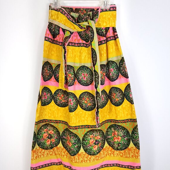 Vtg Mr B of California Maxi Skirt Small? Boho Black Yellow Pink Floral Print - Picture 1 of 10